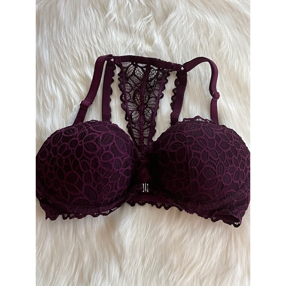 Victoria Secret Women's Bra 34DD Purple  Lace Date Racerback Front Closure Bra